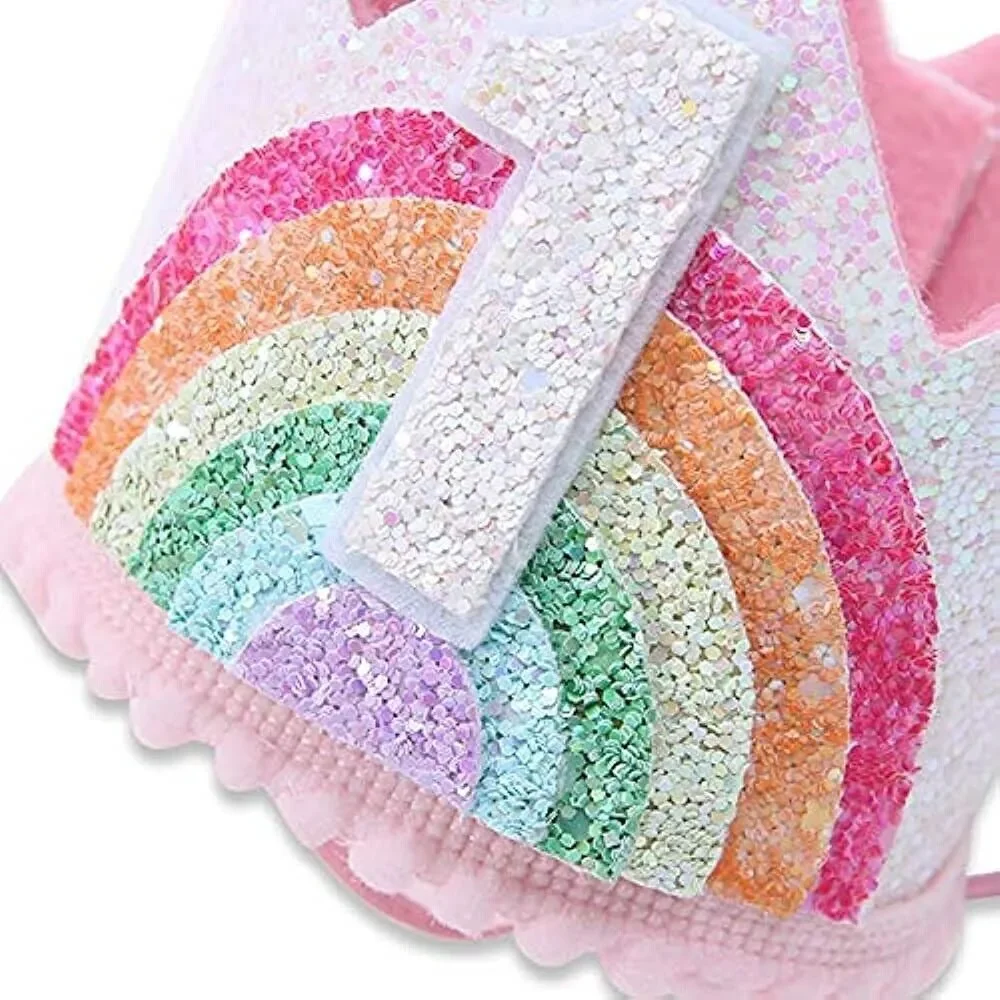 Baby Girl 1st First Birthday Felt Rainbow Glitter Crown Princess Unicorn Party